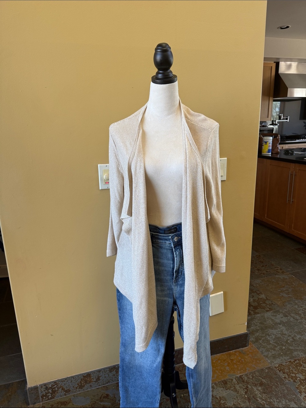 New York & Company Light Cream Draped Open-Front Cardigan